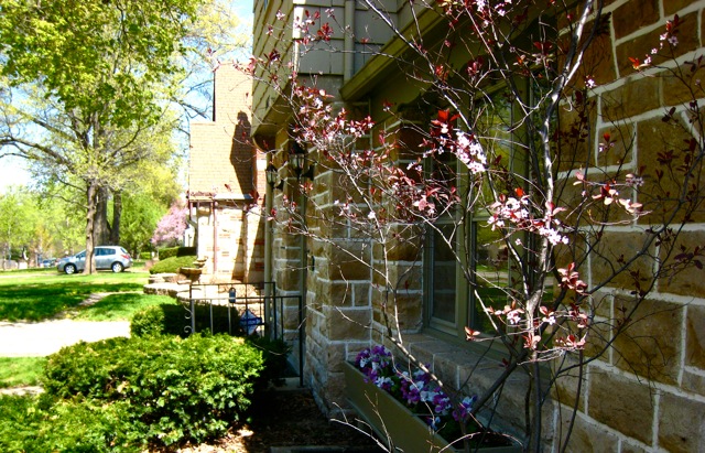 front porch with blooms